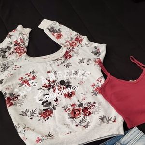 Rose sweater with burgundy crop top